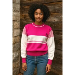 Vintage Tyrolia Head Ski Sweater S Pink Colorblock Wool Blend 80s Coquette Retro